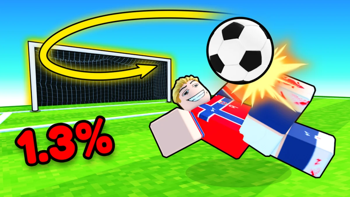 A Roblox player kicking a football across an open field